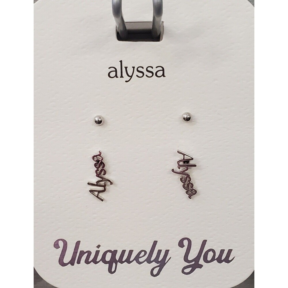 NEW 'ALYSSA' Personalized Name Earrings + 1 Pair Studs Silver Tone Uniquely You